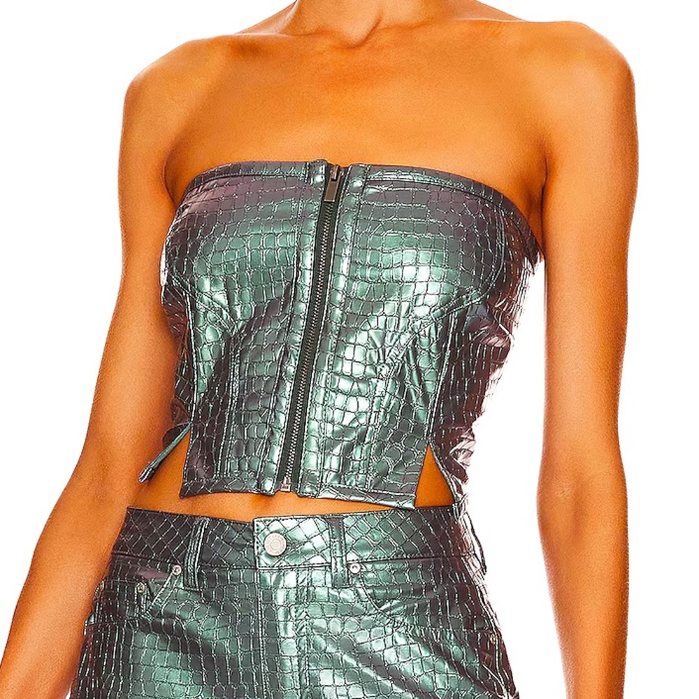 AFRM Braxton Crop Zip Bustier in Mermaid Iridescent NWT Revolve Set for Festival
